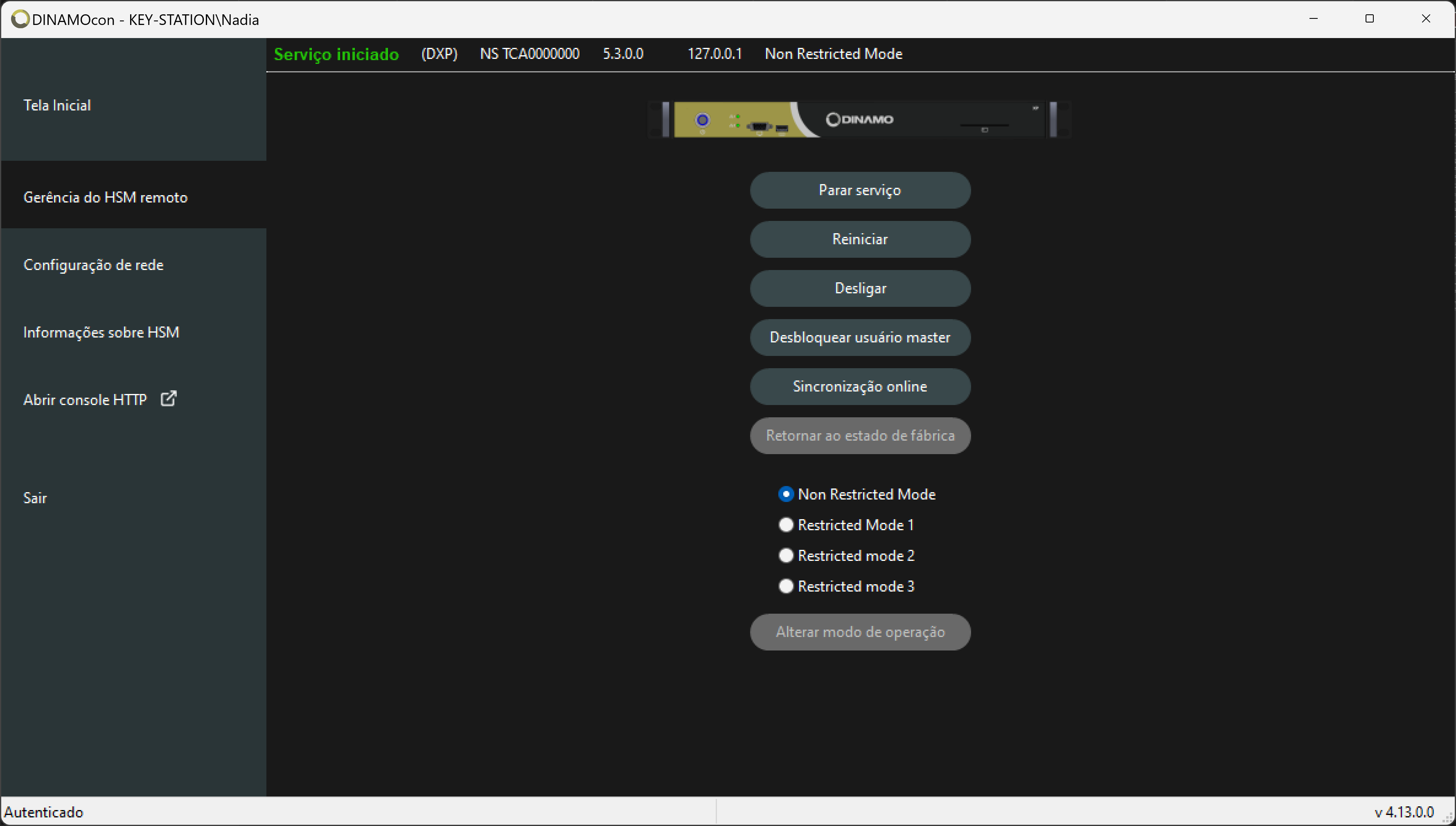 Operations menu on the device