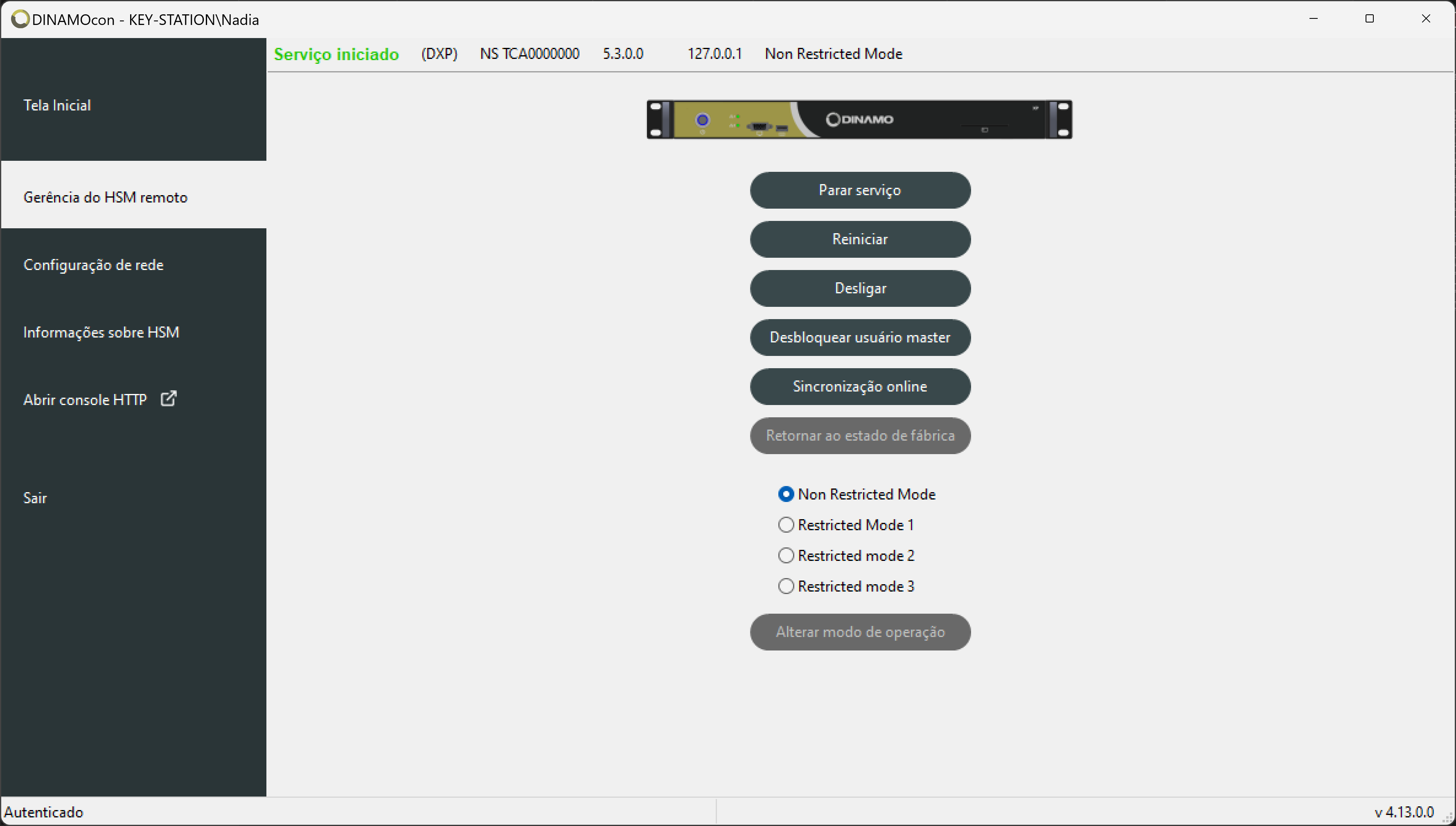 Operations menu on the device