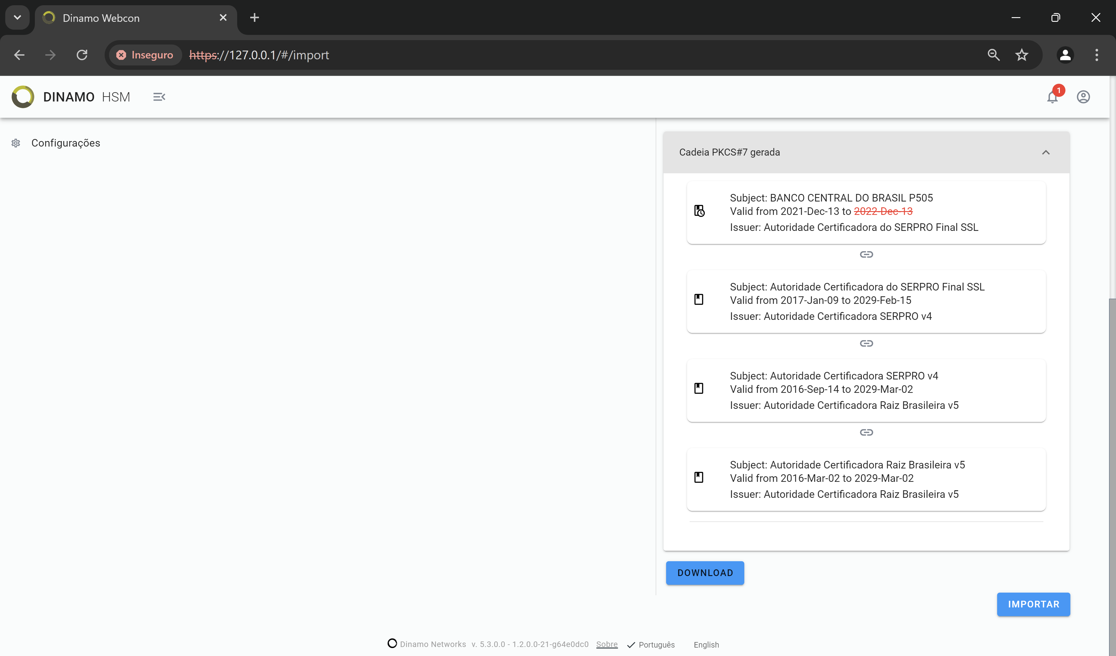 Import chain generated